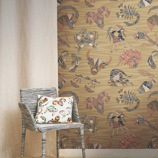 Constellations Gold Wallpaper with Zodiac Motif, Knit-Effect Pattern - York MI10350