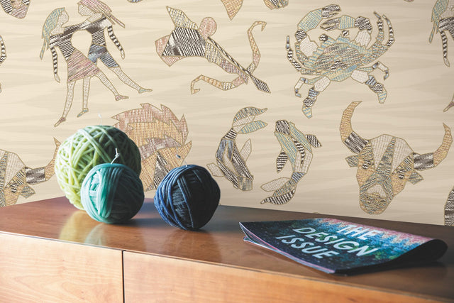 Constellations Cream Wallpaper with Zodiac Knit Motif - Missoni MI10351