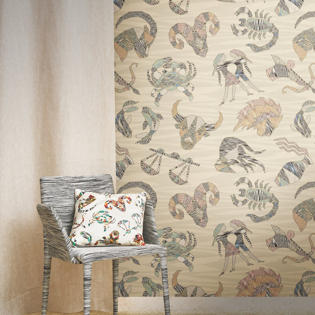 Constellations Cream Wallpaper with Zodiac Knit Motif - Missoni MI10351