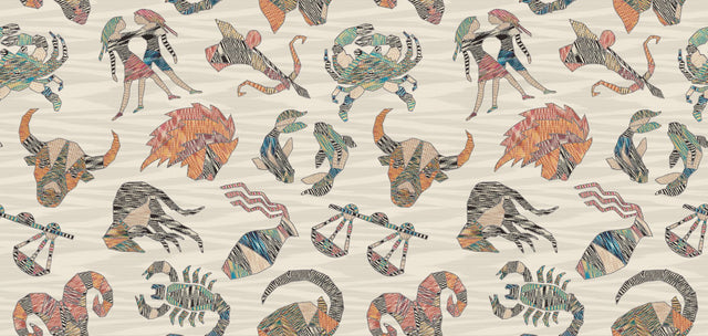 Constellations Grey Wallpaper with Multicolor Zodiac Motif - York MI10352