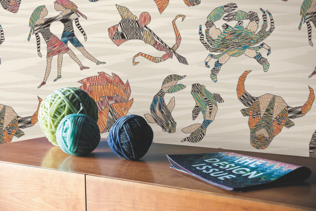 Constellations Grey Wallpaper with Multicolor Zodiac Motif - York MI10352