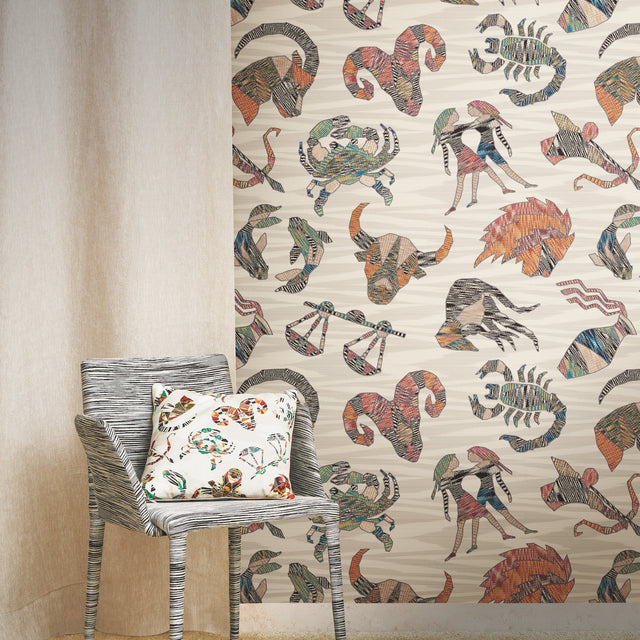 Constellations Grey Wallpaper with Multicolor Zodiac Motif - York MI10352