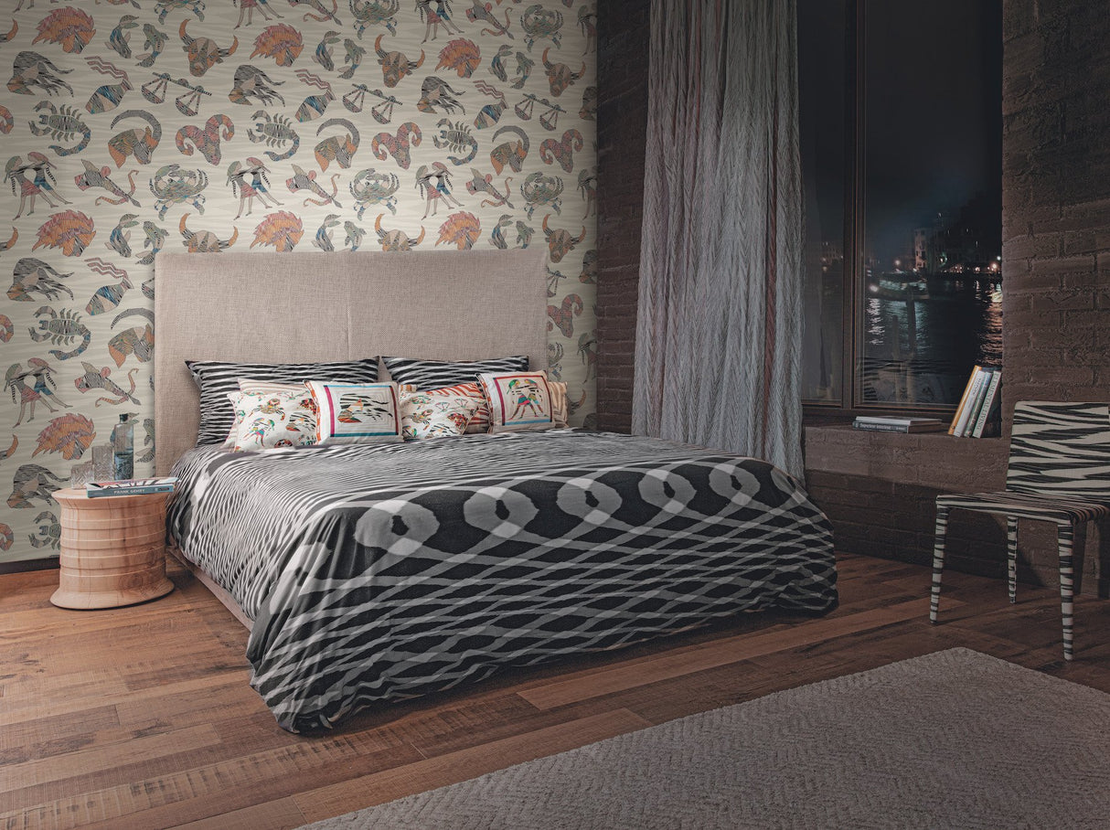 Constellations Grey Wallpaper with Multicolor Zodiac Motif - York MI10352