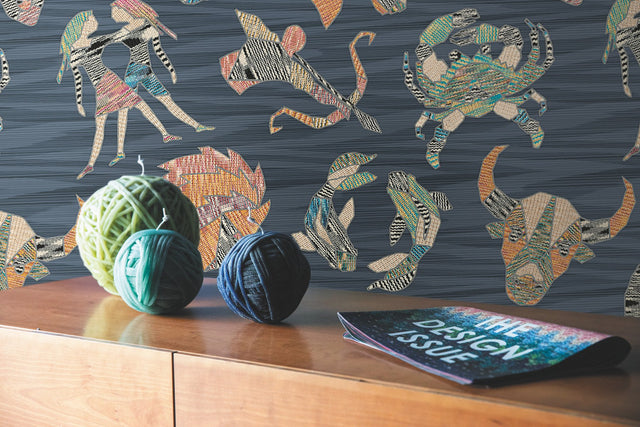 Constellations Blue Wallpaper with Zodiac Knit Motif - York MI10353