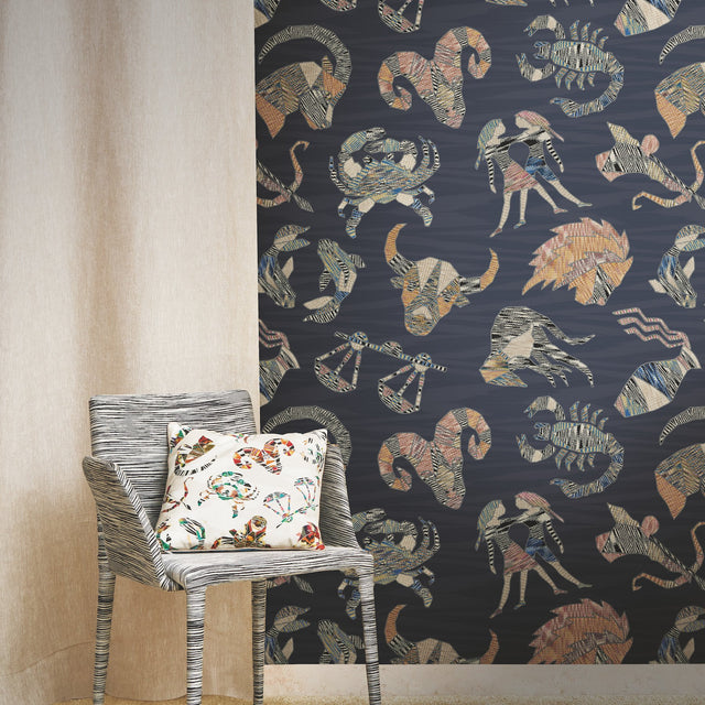 Constellations Blue Wallpaper with Zodiac Knit Motif - York MI10353