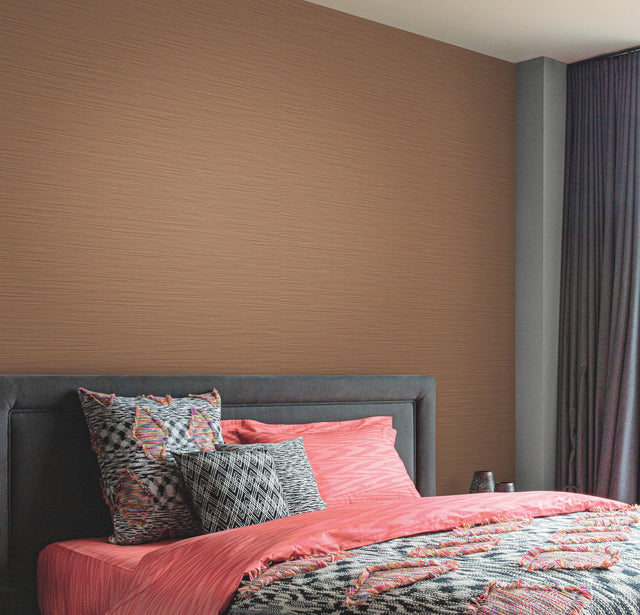 Cannete Brown Textured Wallpaper with Faux Grasscloth Horizontal Stria - Missoni MI10370