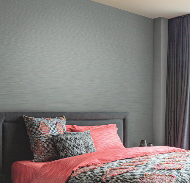 Cannete Blue Textured Wallpaper with Faux Grasscloth Horizontal Striae - York MI10372