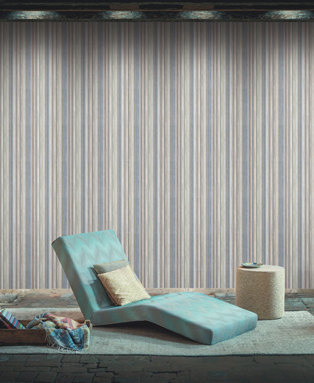 Striped Sunset Glitter Blue & Grey Wallpaper with Variegated Chevron Stripe - York MI10395