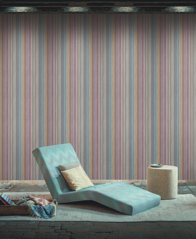 Missoni Striped Sunset Glitter Blue Wallpaper with Variegated Chevron Stripe - York MI10396
