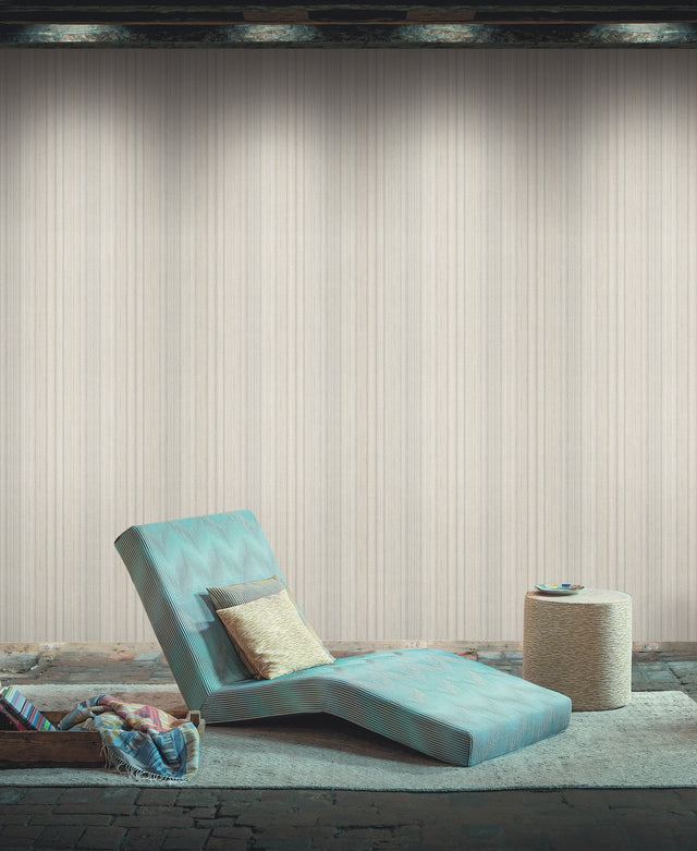 Striped Sunset Beige Wallpaper with Variegated Chevron Stripe - Missoni MI10397