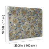 Anemoni Blue by Missoni Floral Traditional Pearl Effect Scrubbable Strippable Non Woven Wallpaper Roll 39.3 in x 32.8 ft - MI10501