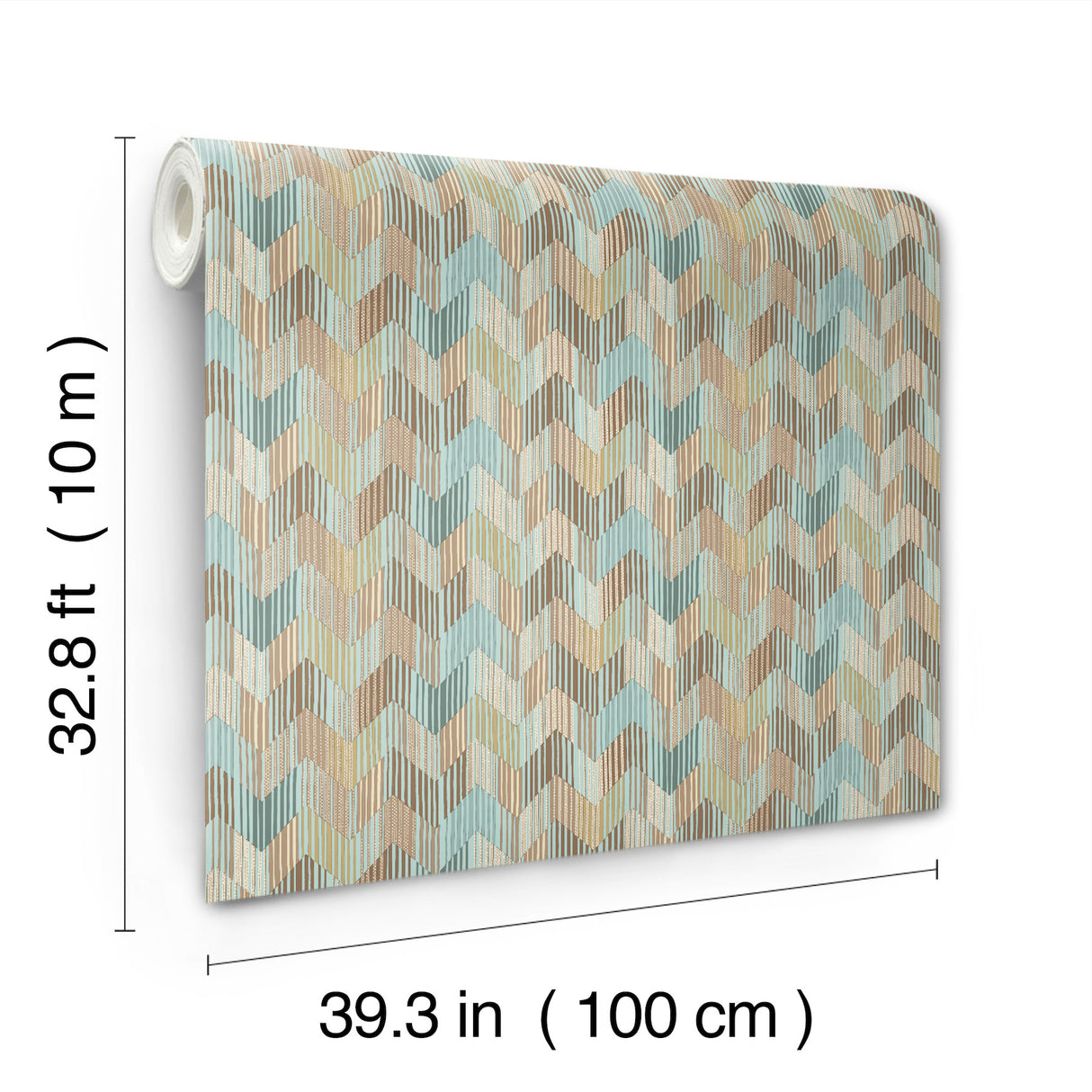 Betulle Blue by Missoni Home 5 Eclectic Chevron Vinyl Non-Woven Unpasted Scrubbable Wallpaper Roll, Made in Italy, 39.3 in x 32.8 ft - MI10523