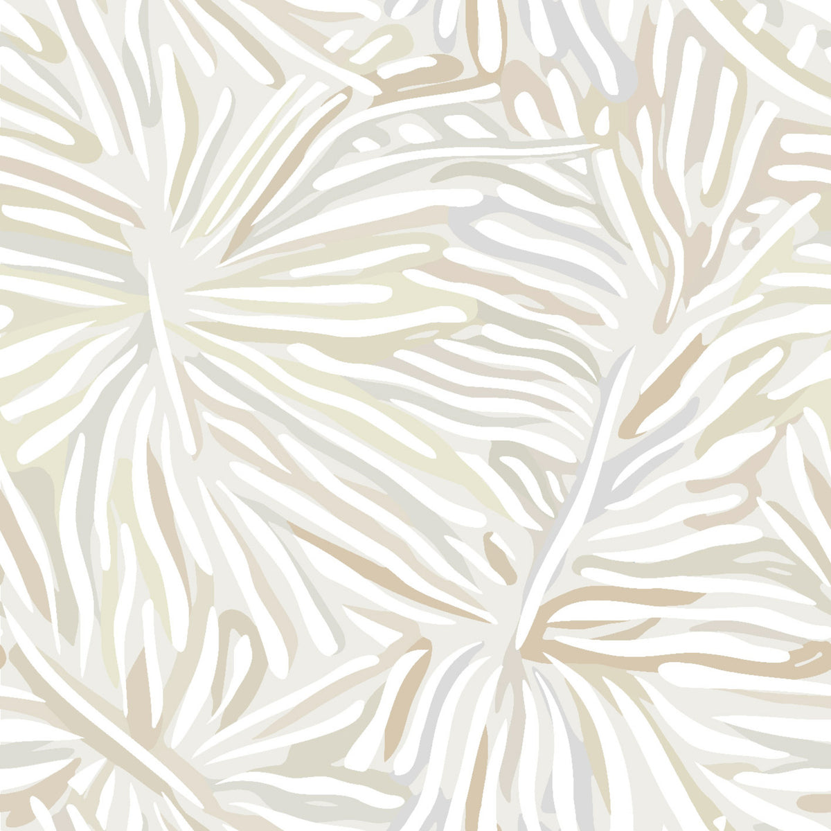 Flora Neutral Wallpaper by Missoni MI10576 - Graphic tropical palm leaf pattern in soft sage, taupe, steel blue and white on non-woven backing