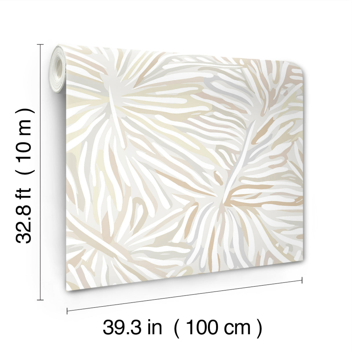 Flora Neutral by Missoni Graphic Tropical Palm Leaf Botanical Non Woven Unpasted Wallpaper in Pale Sage, Taupe, Steel Blue and White - MI10576