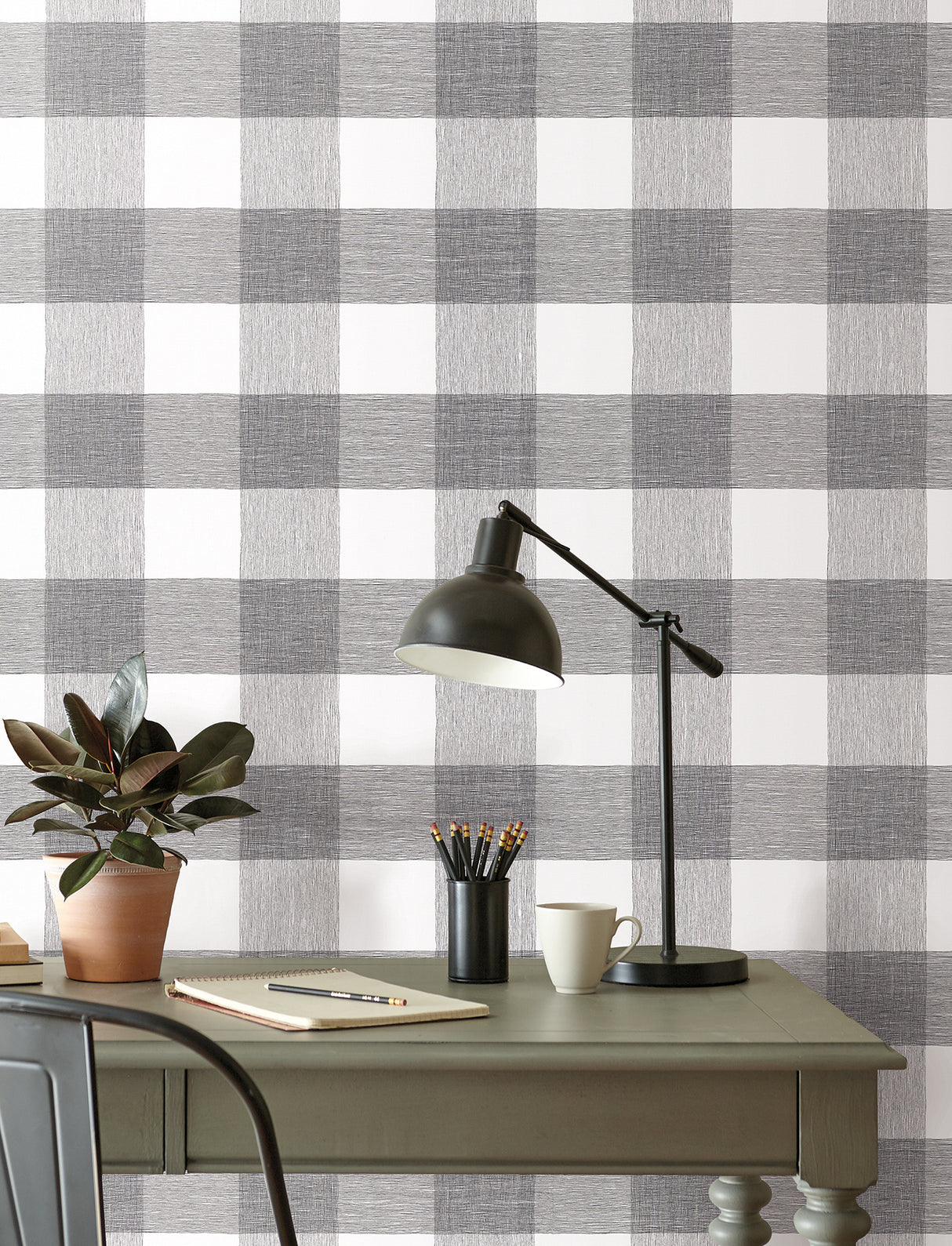 Weft And Weave Charcoal by Magnolia Home Plaid Wallpaper – York Wallcoverings MJ4841