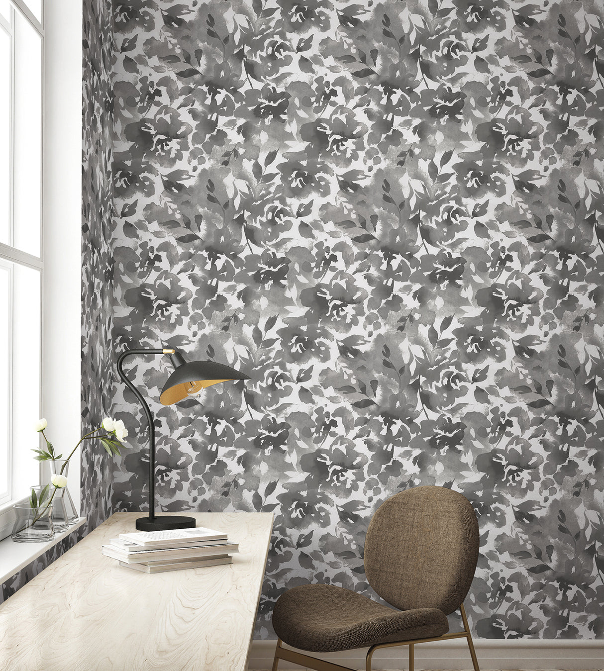 Lakelynn Charcoal by Magnolia Home Floral Wallpaper – York Wallcoverings MJ4871