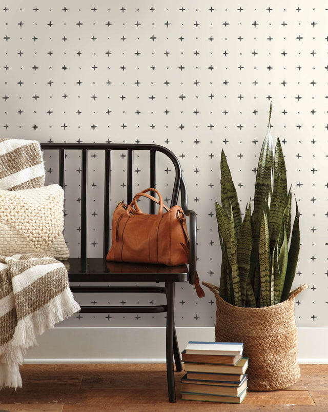 Cross Stitch Black Wallpaper with Hand-Painted Stitch Motif - York MK1100