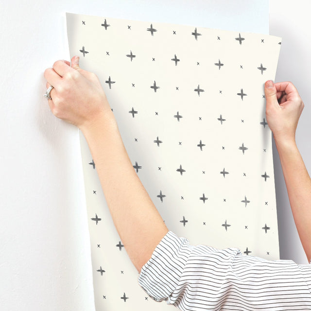 Cross Stitch Black Wallpaper with Hand-Painted Stitch Motif - York MK1100