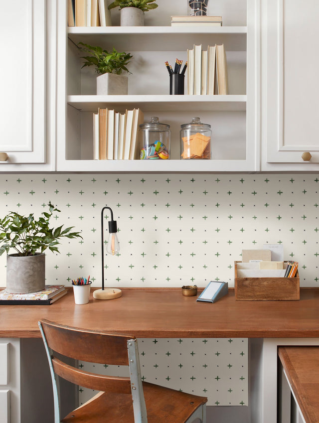 Cross Stitch Green Wallpaper with Hand-Embroidered X Motif - York MK1102