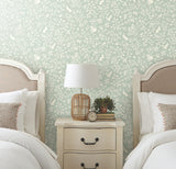 Fox & Hare Green Wallpaper with Woodland Animal Toile Motif - York MK1111