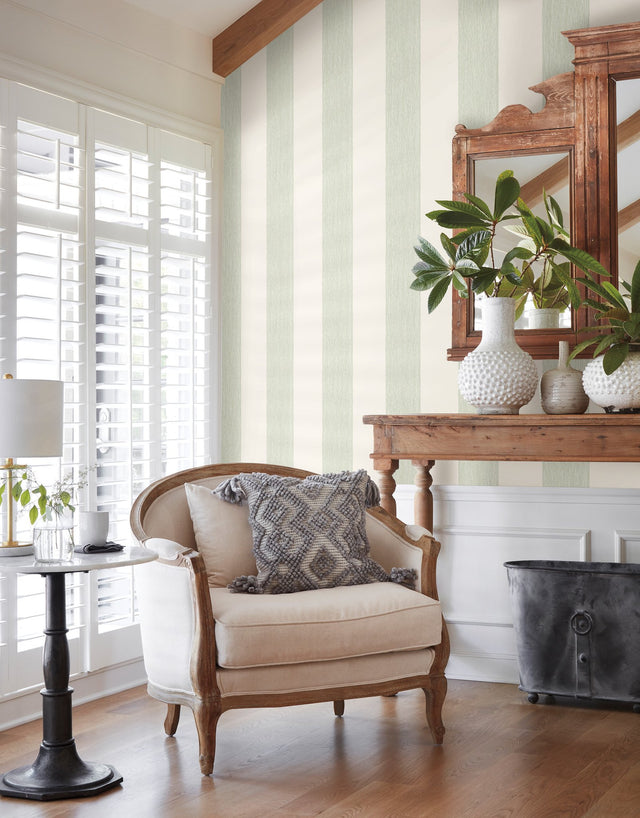 Thread Stripe Green Wallpaper with Textured Canvas Stripe Pattern - York MK1116