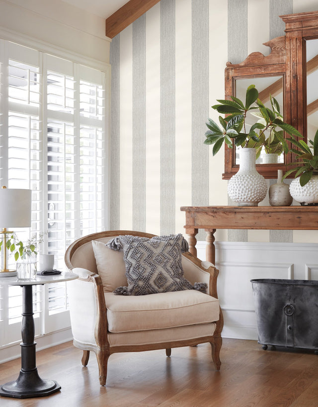 Thread Stripe Black Prepasted Wallpaper with Textured Canvas Stripe Pattern - York MK1117