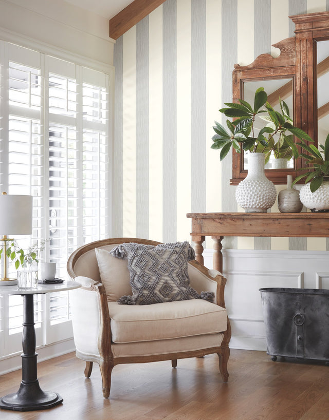Thread Stripe Navy Wallpaper with Wide Textured Stripe - York MK1119