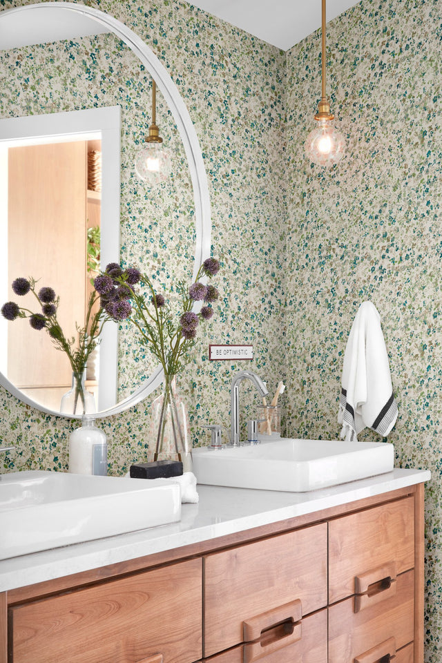 Meadow Green Wallpaper with Painterly Floral Spray - Magnolia Home by Joanna Gaines MK1121