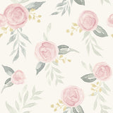 Watercolor Roses Pink Wallpaper with Watercolor Floral Motif - York MK1125