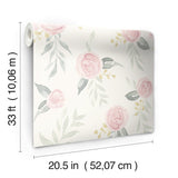 Watercolor Roses Pink Wallpaper with Watercolor Floral Motif - York MK1125