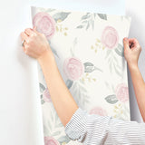 Watercolor Roses Pink Wallpaper with Watercolor Floral Motif - York MK1125