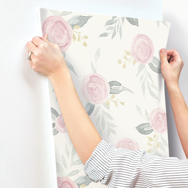 Watercolor Roses Pink Wallpaper with Watercolor Floral Motif - York MK1125