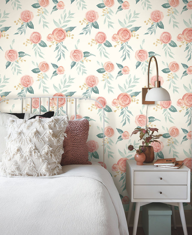 Watercolor Roses Red Wallpaper with Floral Watercolor Rose Pattern - York MK1126
