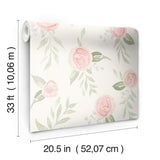 Watercolor Roses Coral Wallpaper with Watercolor Floral Pattern - York MK1128