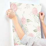 Watercolor Roses Coral Wallpaper with Watercolor Floral Pattern - York MK1128