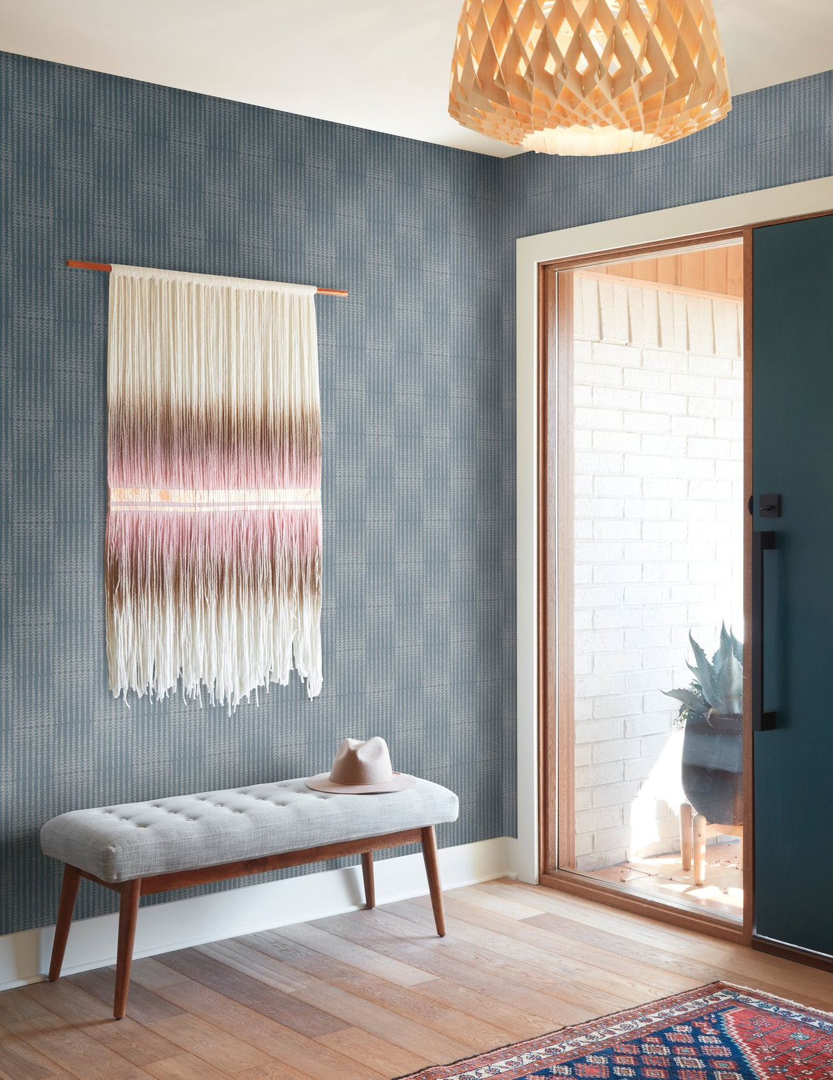 Vantage Point Blue Wallpaper with Bohemian Tribal Geometric Pattern - York MK1133