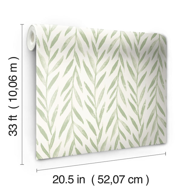 Willow Green Wallpaper with Botanical Willow Stripe - York MK1135
