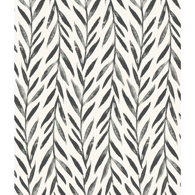 Willow Black Wallpaper with Botanical Willow Leaf Pattern - York MK1136