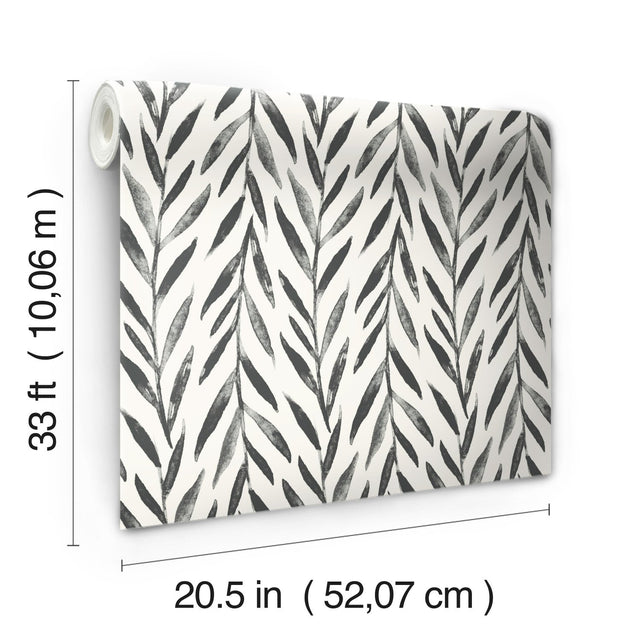 Willow Black Wallpaper with Botanical Willow Leaf Pattern - York MK1136