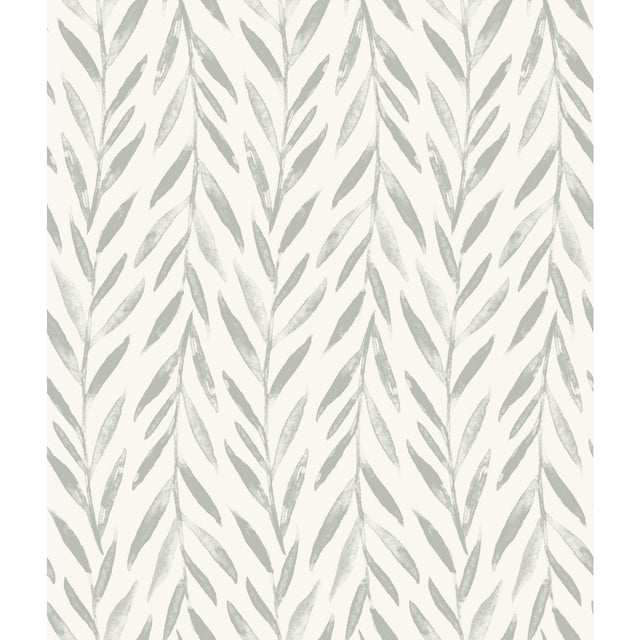 Willow Grey Wallpaper with Botanical Watercolor Willow Stripe - York MK1137