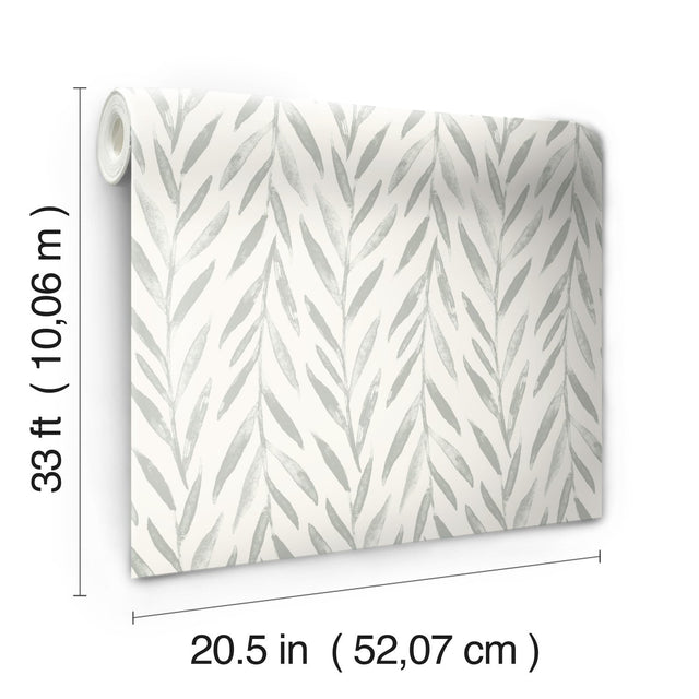 Willow Grey Wallpaper with Botanical Watercolor Willow Stripe - York MK1137