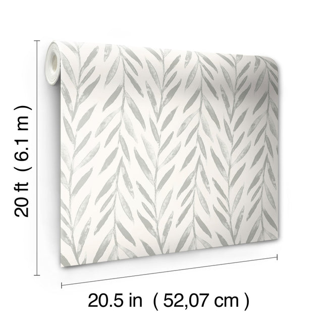 Willow Grey Wallpaper with Botanical Watercolor Willow Stripe - York MK1137