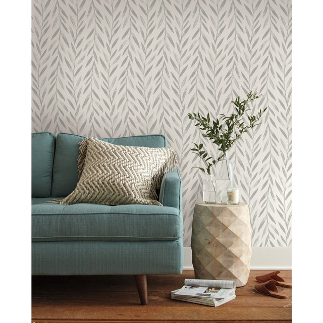 Willow Grey Wallpaper with Botanical Watercolor Willow Stripe - York MK1137