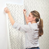 Willow Grey Wallpaper with Botanical Watercolor Willow Stripe - York MK1137