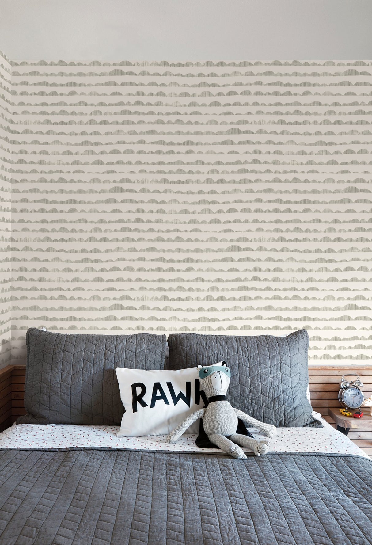 Hill & Horizon Grey Wallpaper with Hand-Painted Scenic Stripe Motif - York MK1140