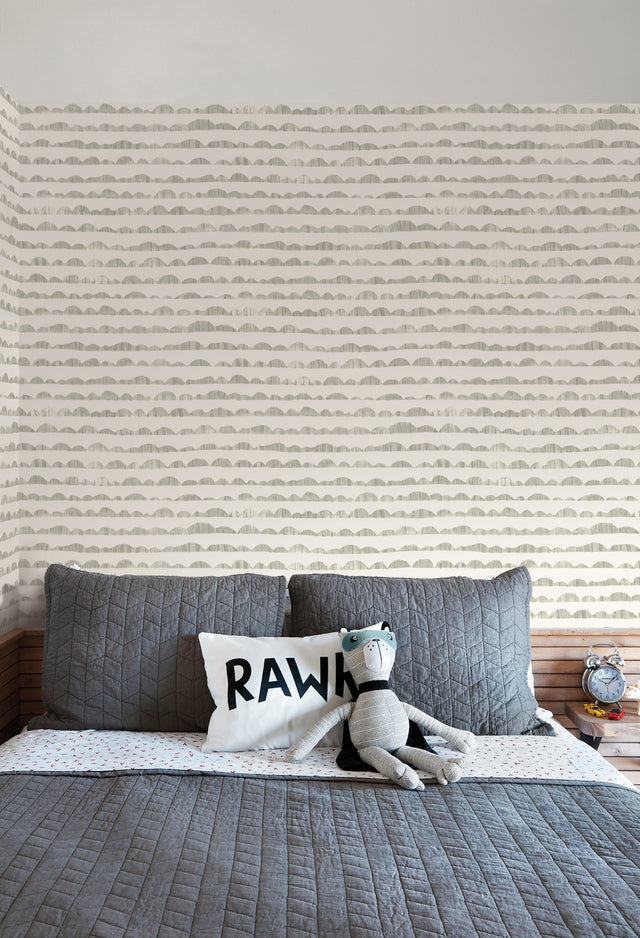 Hill & Horizon Grey Wallpaper with Hand-Painted Scenic Stripe Motif - York MK1140
