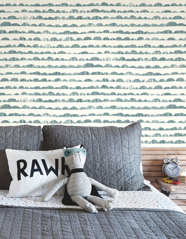 Hill & Horizon Blue Wallpaper with Hand-Painted Horizon Stripe Pattern - York MK1143