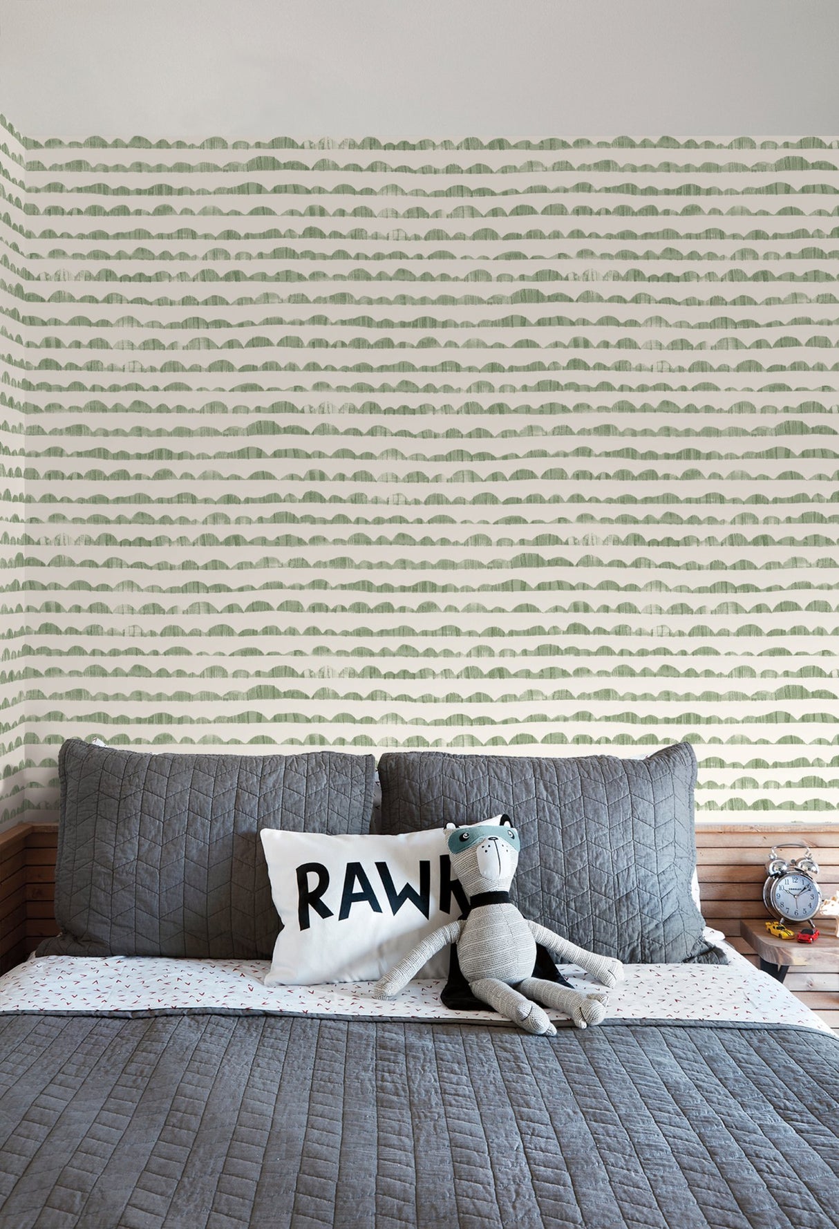 Hill & Horizon Green Wallpaper with Hand-Painted Stripe Landscape - York MK1144