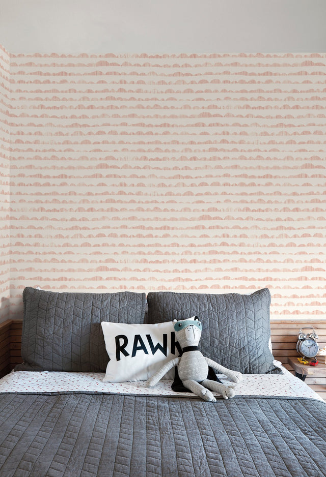 Hill & Horizon Pink Wallpaper with Hand-Painted Stripe Landscape Motif - York MK1145