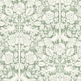 Fairy Tales Green Wallpaper with Folk Art Birds and Floral Pattern - York MK1164